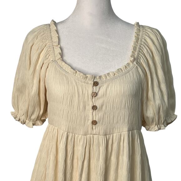 Easel Puff Sleeve Tiered Mini Babydoll Dress Ivory Small Flowy Romantic Boho NWT - Picture 8 of 12